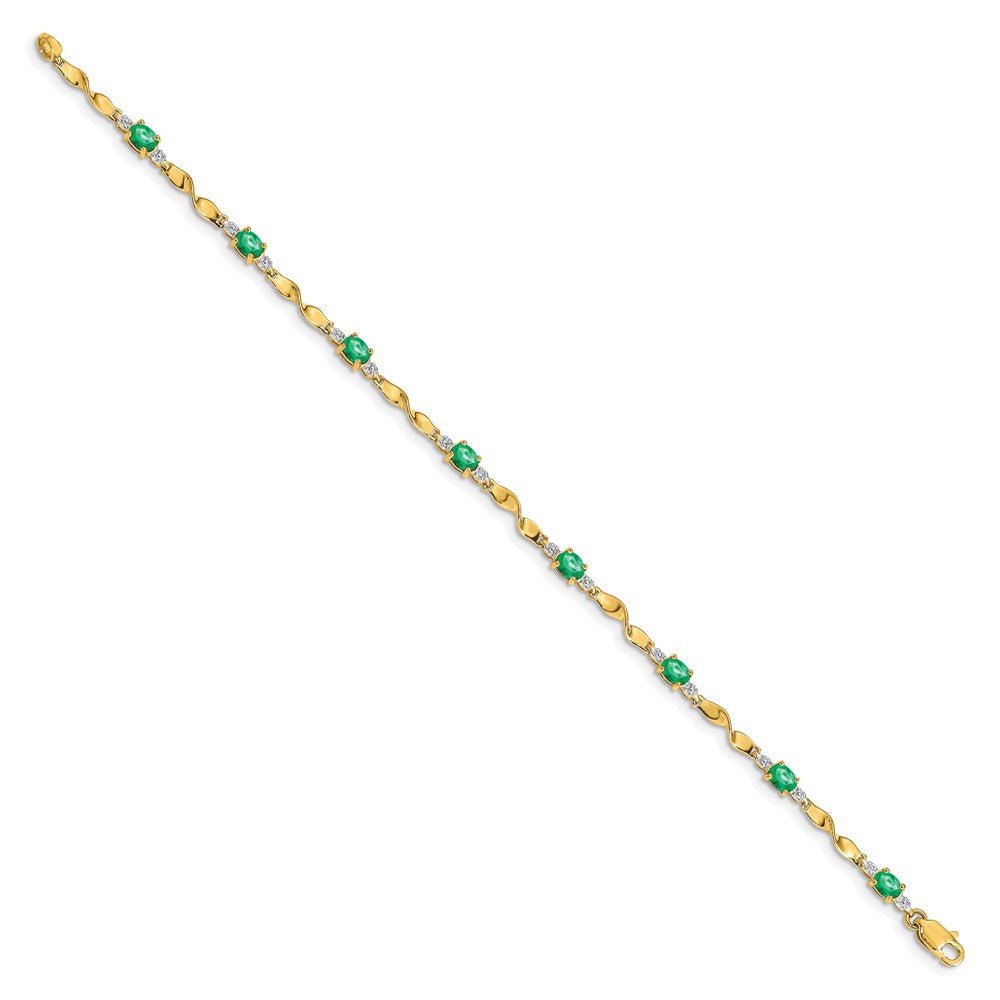 14K Gelbgold Armband mit natürlichen Diamanten und ovalen Smaragden