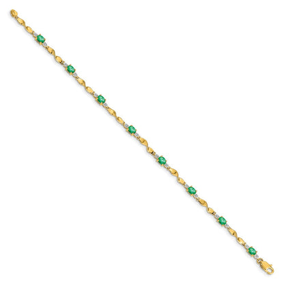 14K Gelbgold Armband mit natürlichen Diamanten und ovalen Smaragden