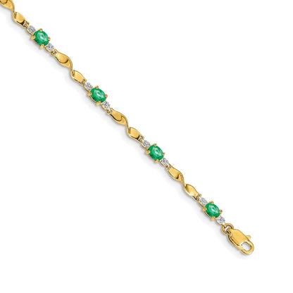 14K Gelbgold Armband mit natürlichen Diamanten und ovalen Smaragden
