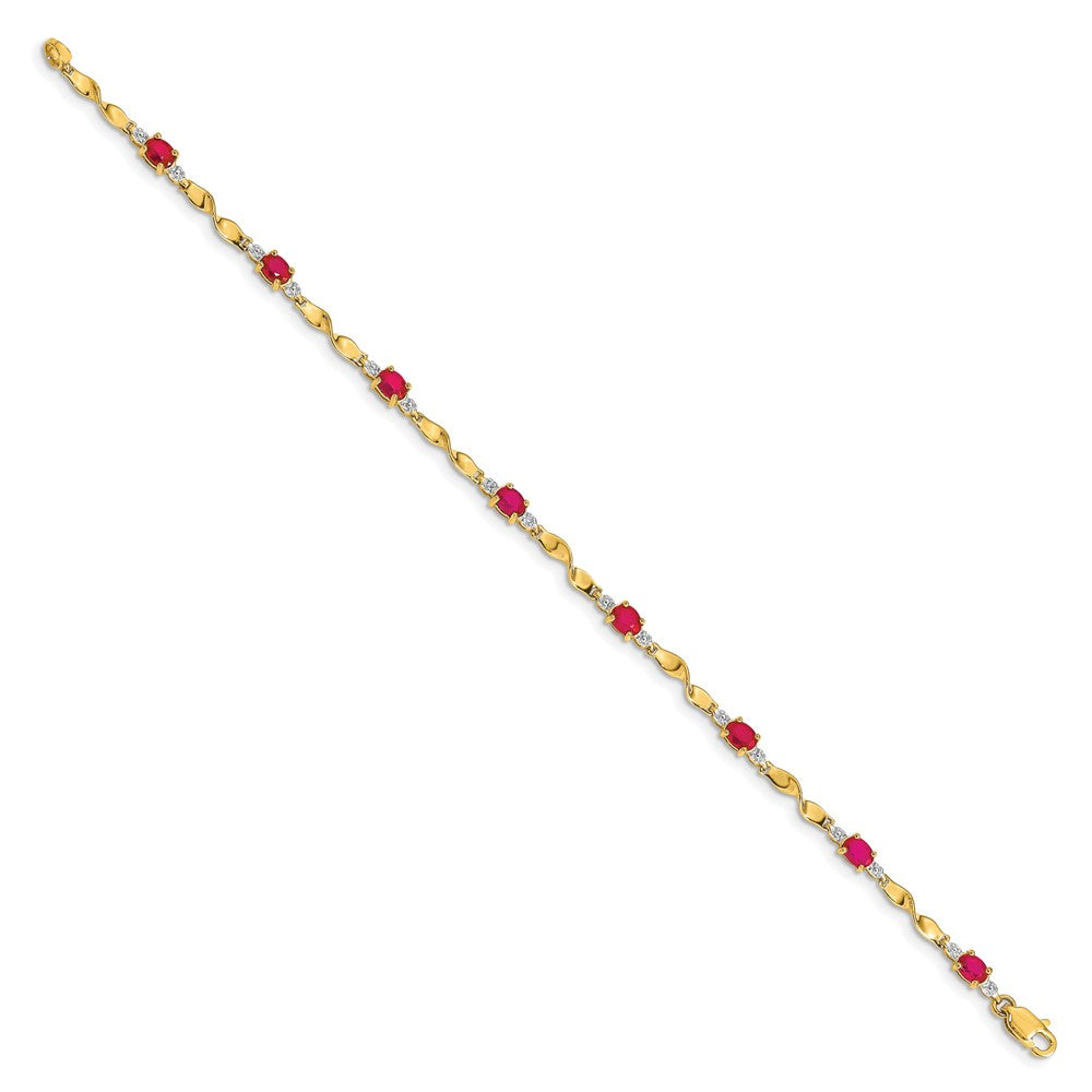 14K Gelbgold Armband mit natürlichem Diamant und ovalem Rubin