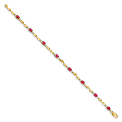 14K Gelbgold Armband mit natürlichem Diamant und ovalem Rubin