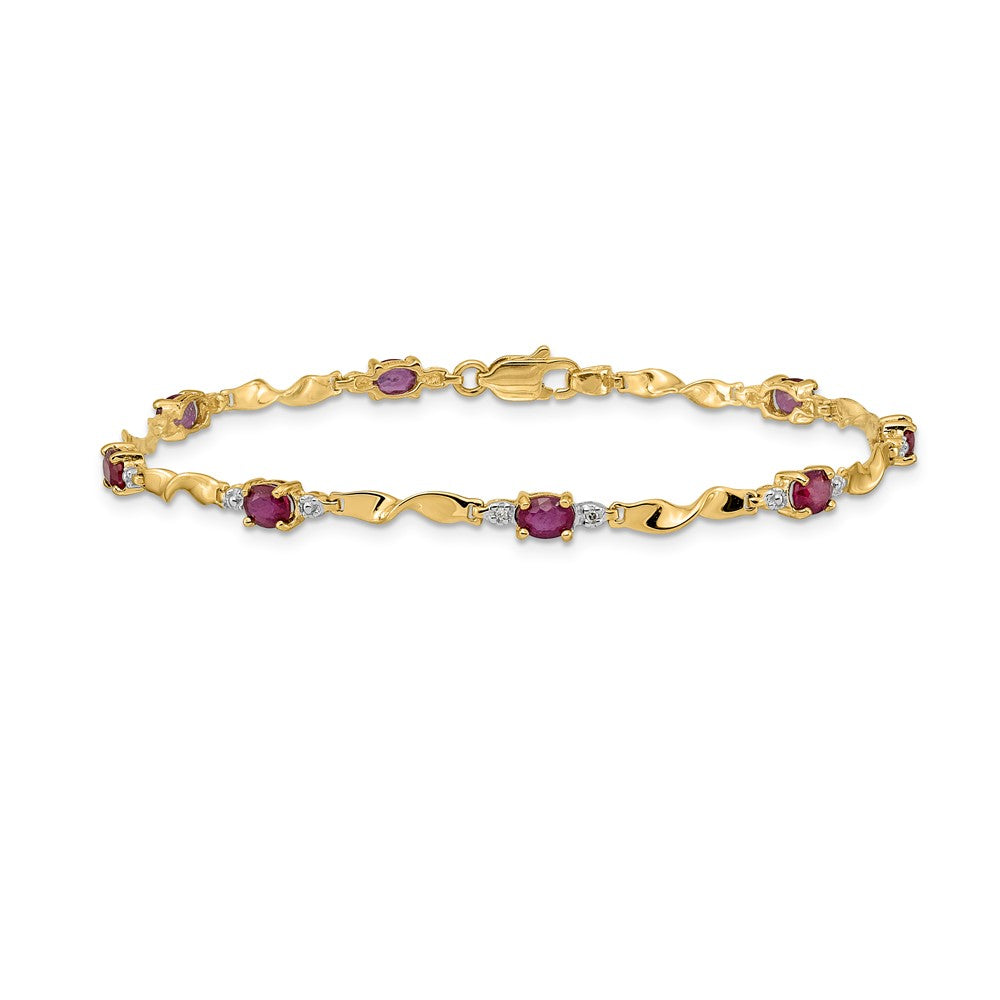 14K Gelbgold Armband mit natürlichem Diamant und ovalem Rubin