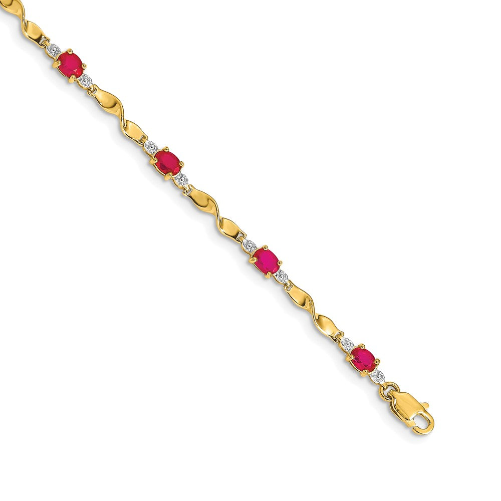 14K Gelbgold Armband mit natürlichem Diamant und ovalem Rubin