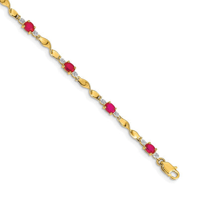 14K Gelbgold Armband mit natürlichem Diamant und ovalem Rubin