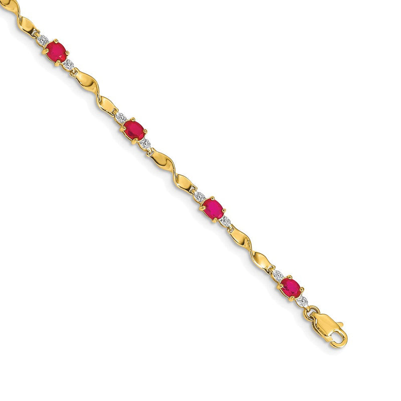 14K Gelbgold Armband mit natürlichem Diamant und ovalem Rubin