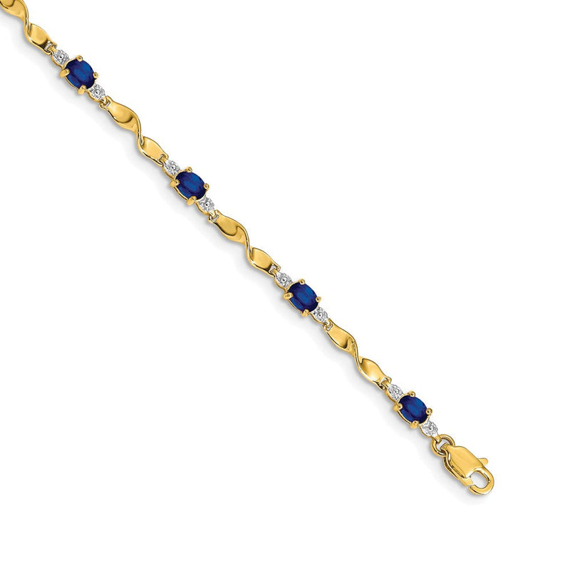 14 Karat Gelbgold-Armband mit natürlichen Diamanten und ovalen Saphiren