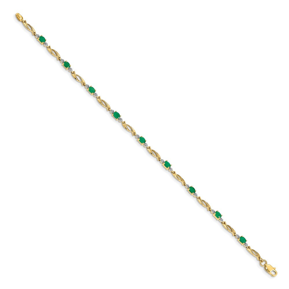 10K Gelbgold Diamant und Oval Smaragd Armband