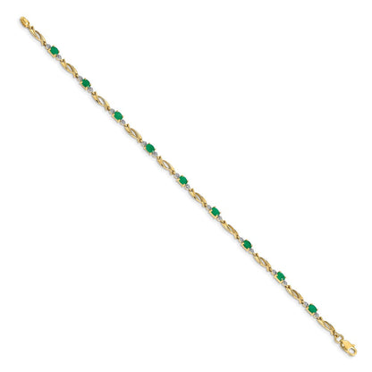 10K Gelbgold Diamant und Oval Smaragd Armband
