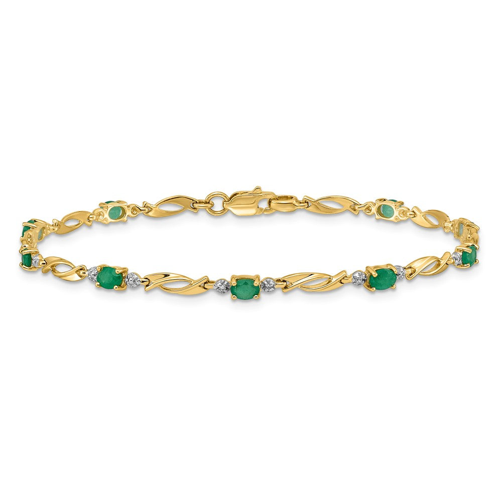 10K Gelbgold Diamant und Oval Smaragd Armband