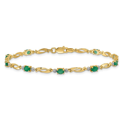 10K Gelbgold Diamant und Oval Smaragd Armband