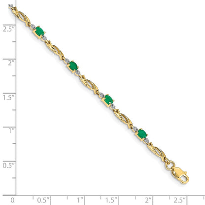 10K Gelbgold Diamant und Oval Smaragd Armband