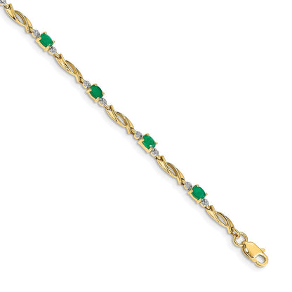 10K Gelbgold Diamant und Oval Smaragd Armband