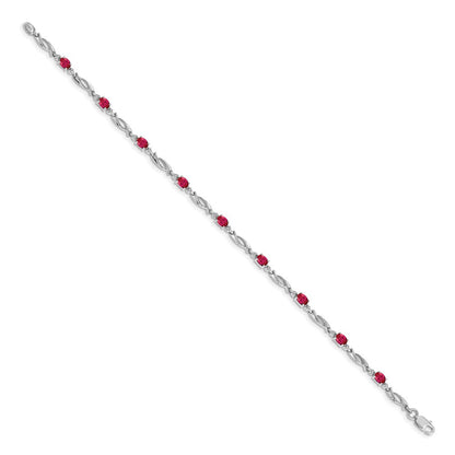 10K Weißgold Diamant und Rubin Armband