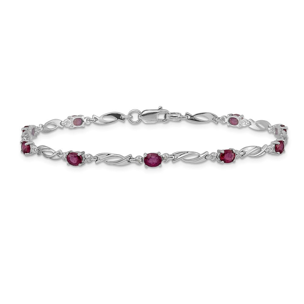10K Weißgold Diamant und Rubin Armband