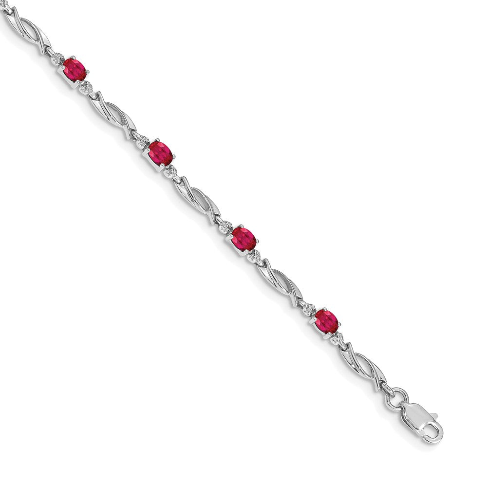 10K Weißgold Diamant und Rubin Armband