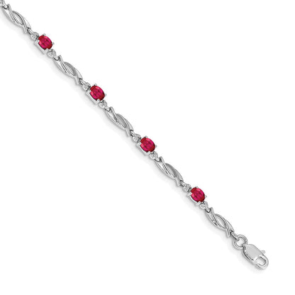 10K Weißgold Diamant und Rubin Armband