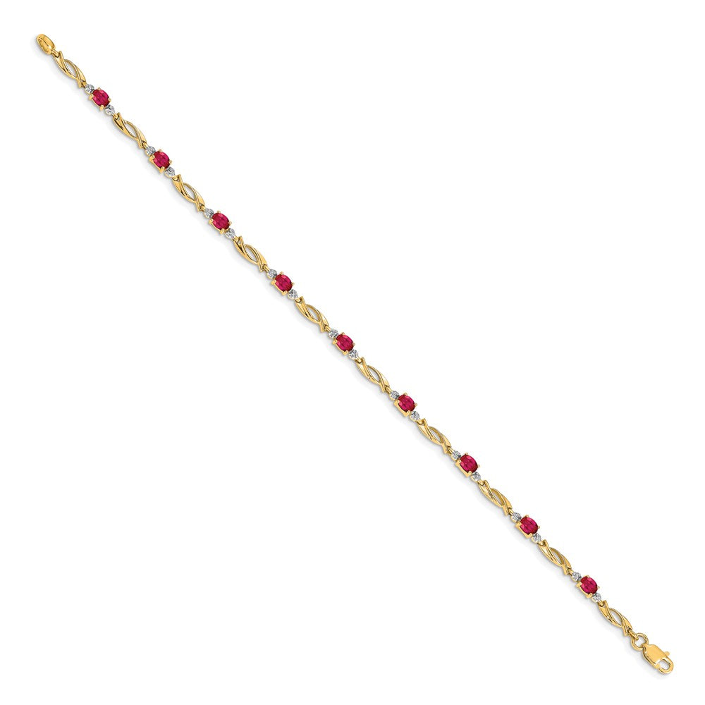 14K Gelbgold Armband mit natürlichen Diamanten und ovalem Rubin
