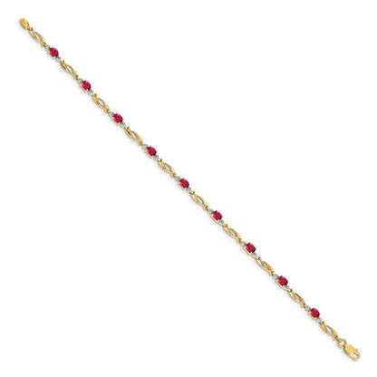 14K Gelbgold Armband mit natürlichen Diamanten und ovalem Rubin
