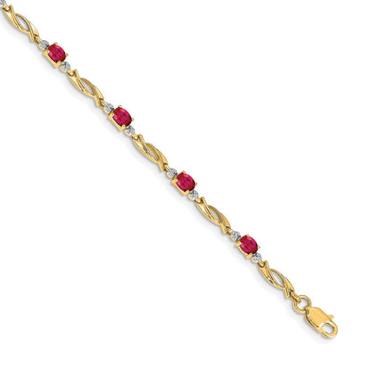 14K Gelbgold Armband mit natürlichen Diamanten und ovalem Rubin