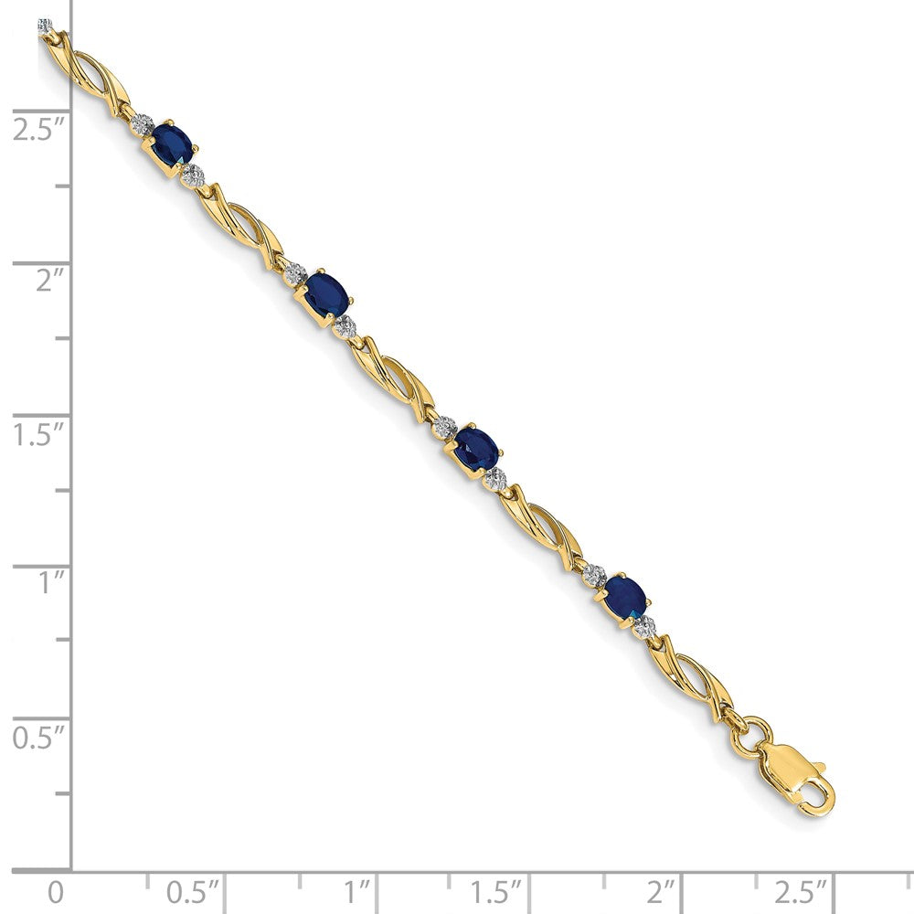 10K Gelbgold Diamant und Oval Saphir Armband