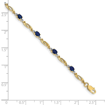 10K Gelbgold Diamant und Oval Saphir Armband
