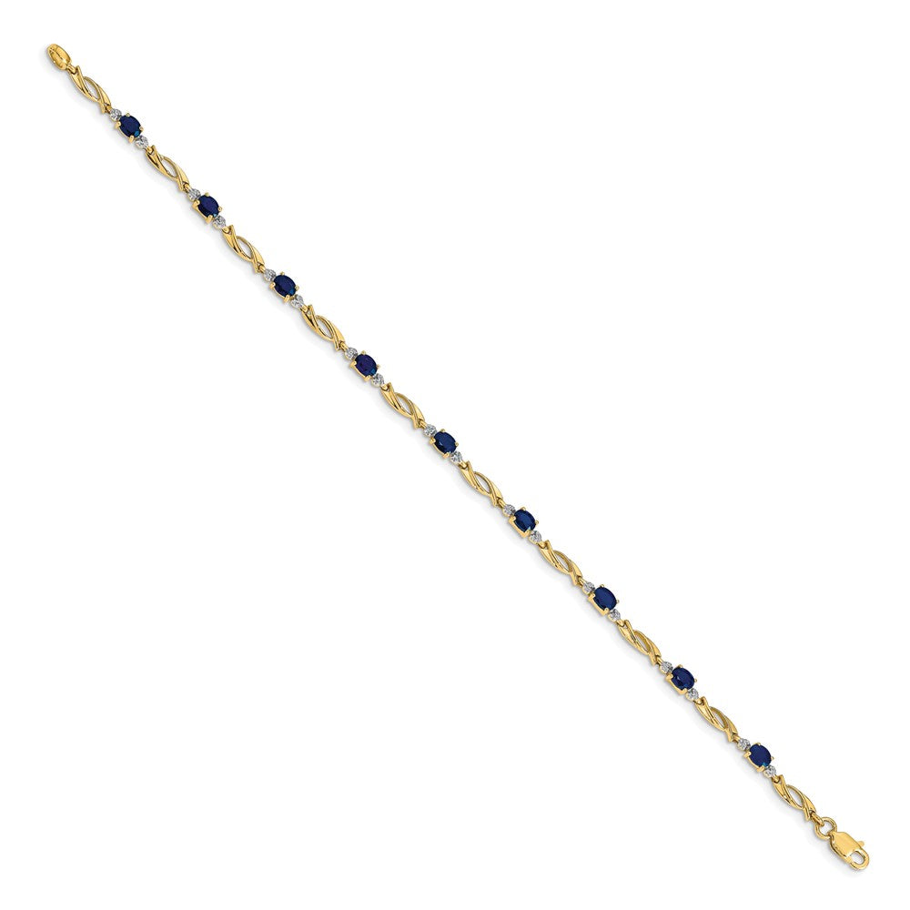 14K Gelbgold-Armband mit natürlichen Diamanten und ovalen Saphiren