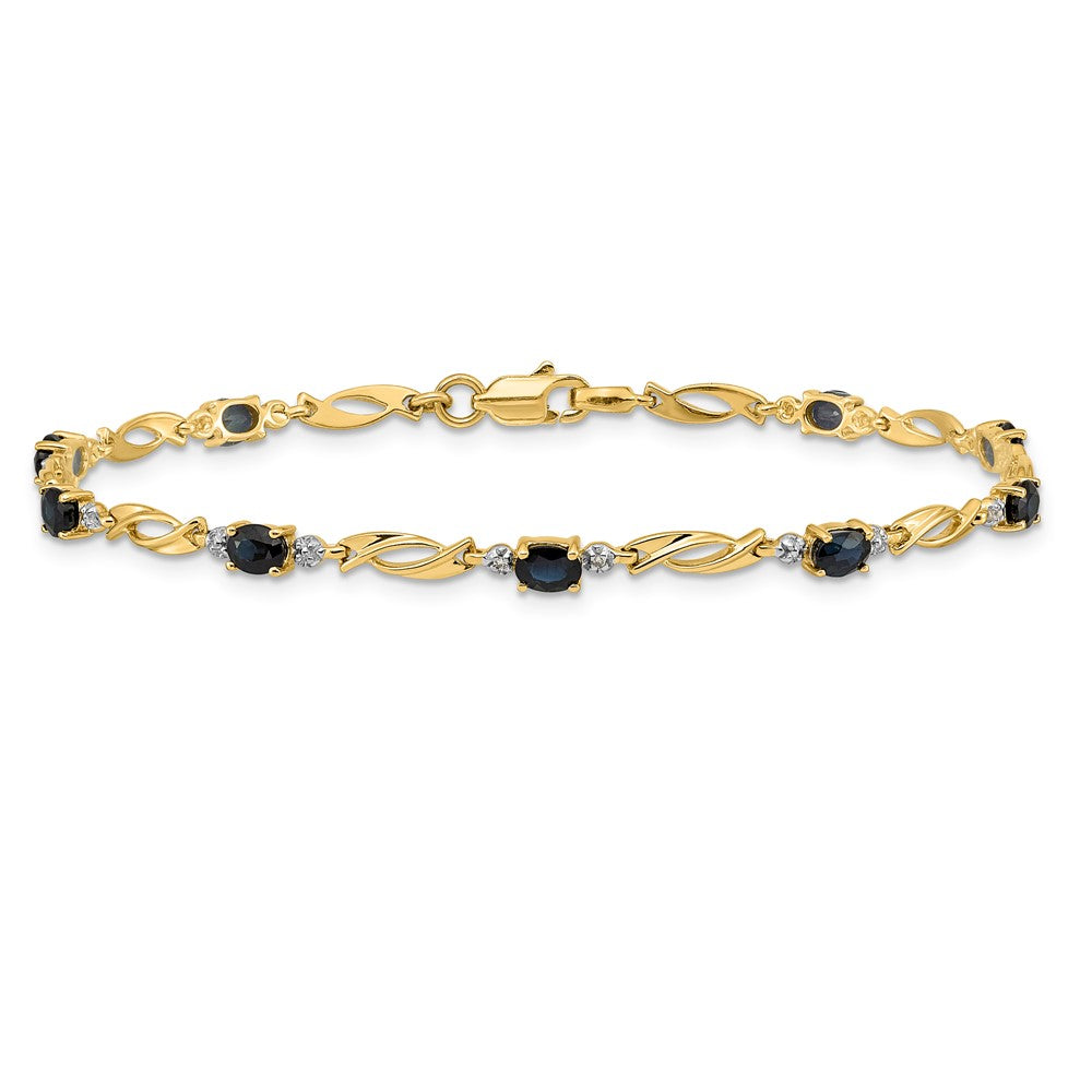 14K Gelbgold-Armband mit natürlichen Diamanten und ovalen Saphiren