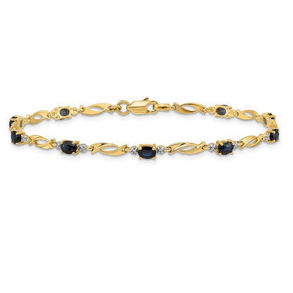 14K Gelbgold-Armband mit natürlichen Diamanten und ovalen Saphiren