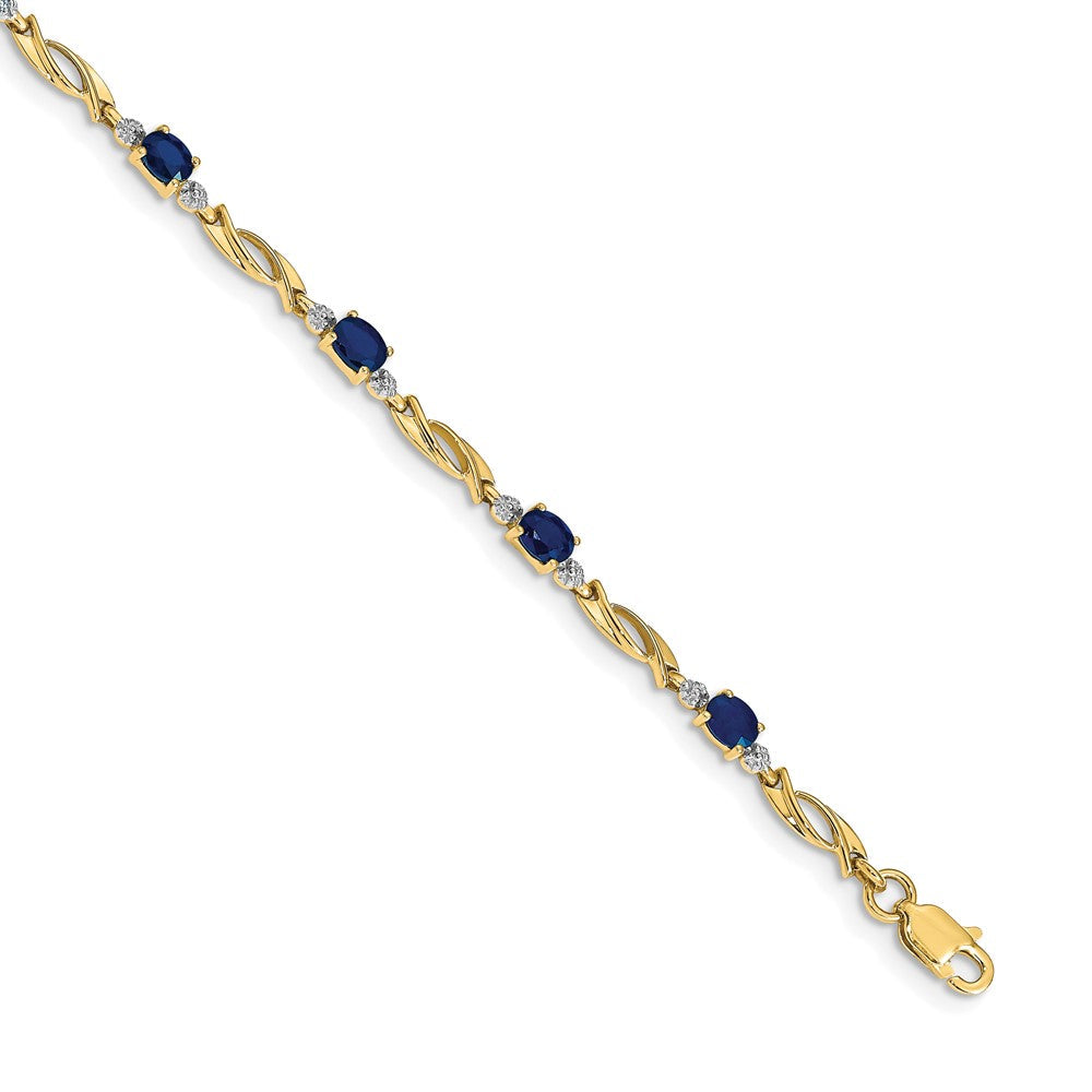 14K Gelbgold-Armband mit natürlichen Diamanten und ovalen Saphiren