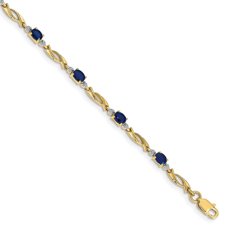14K Gelbgold-Armband mit natürlichen Diamanten und ovalen Saphiren