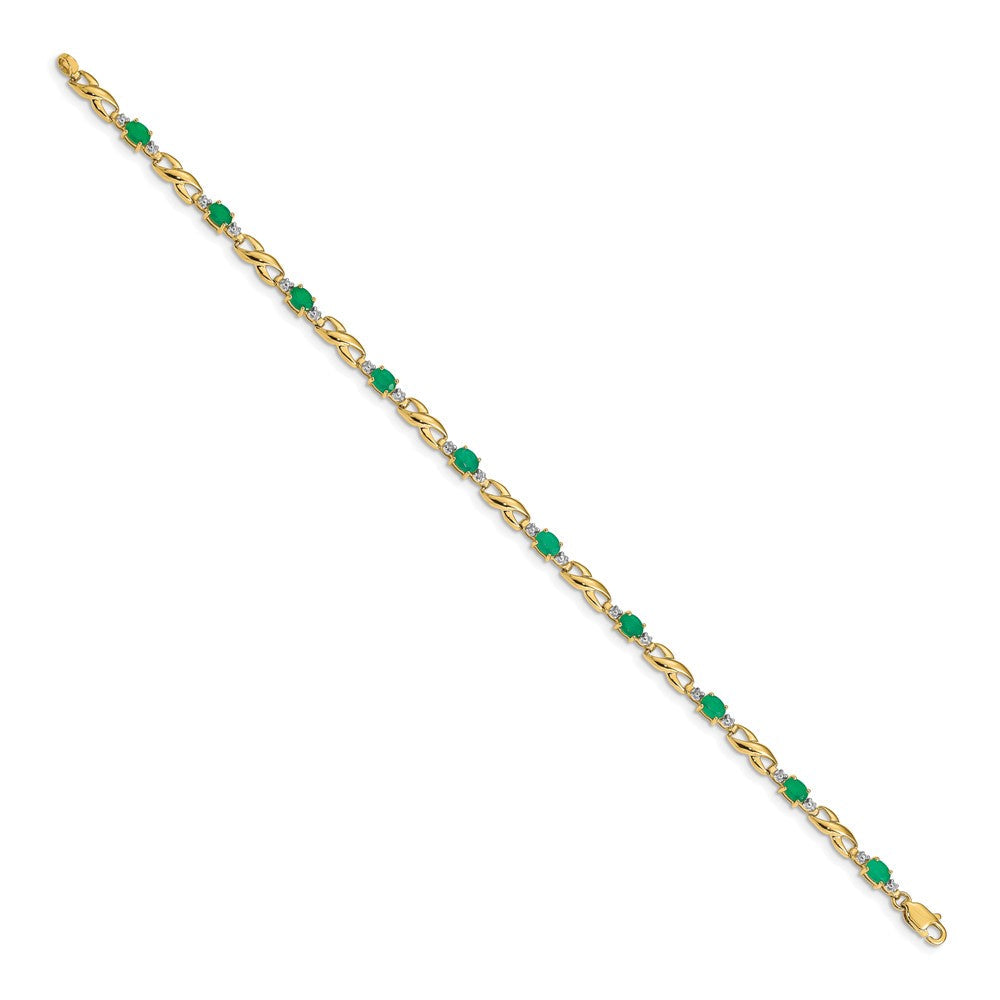 10K Gelbgold Diamant und Oval Smaragd Armband