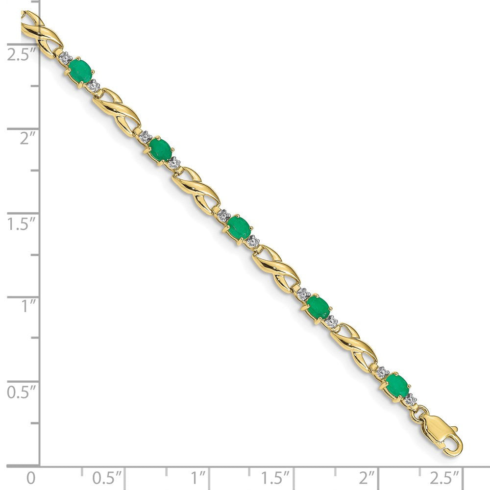 10K Gelbgold Diamant und Oval Smaragd Armband