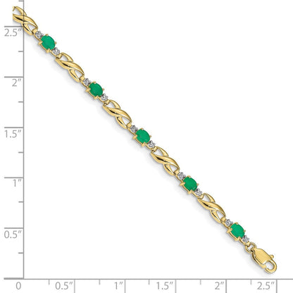10K Gelbgold Diamant und Oval Smaragd Armband