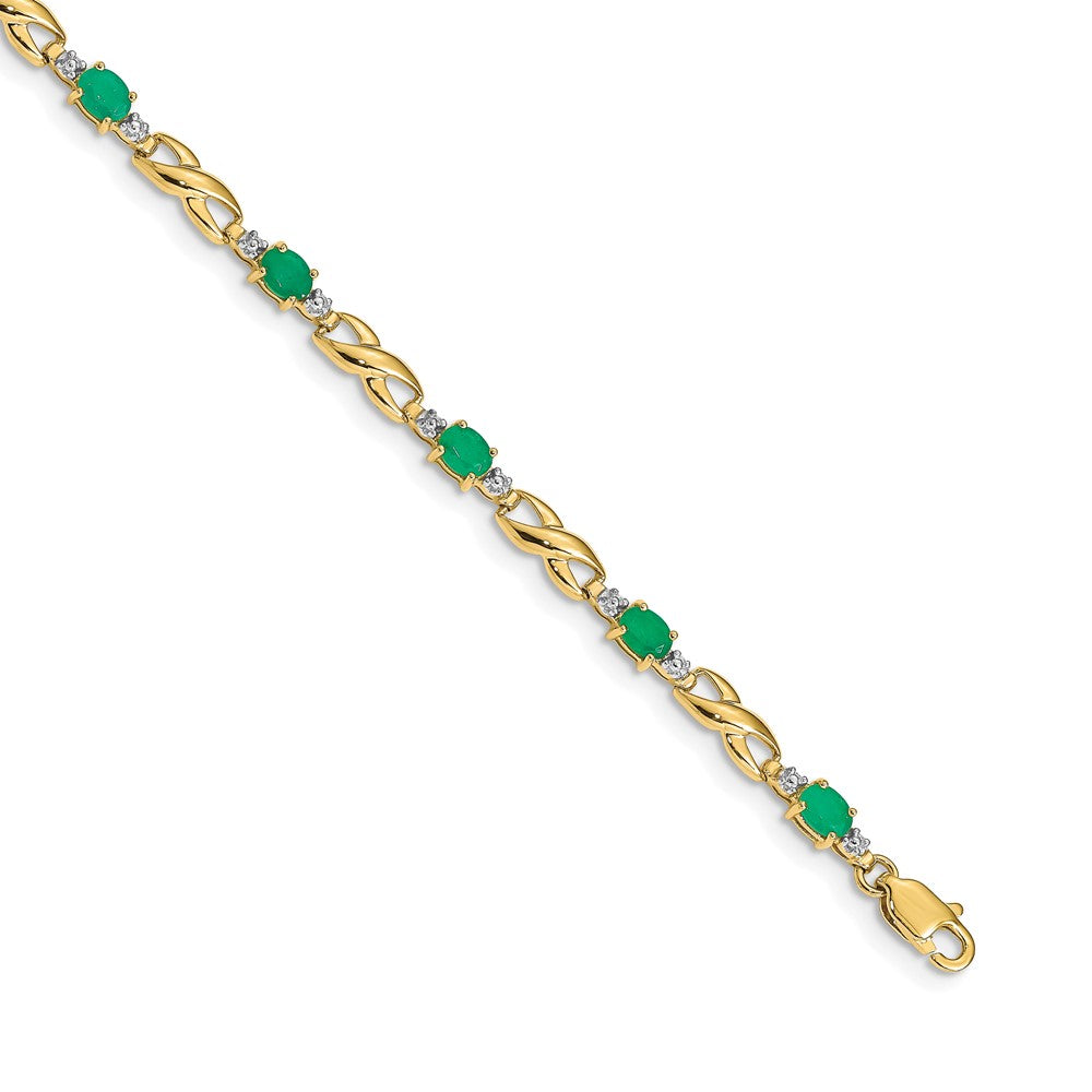 10K Gelbgold Diamant und Oval Smaragd Armband
