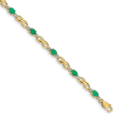 10K Gelbgold Diamant und Oval Smaragd Armband