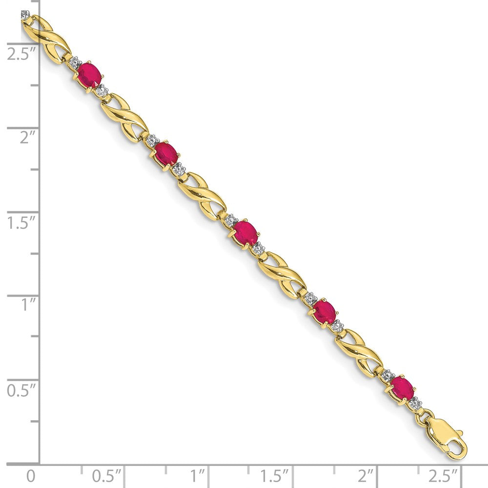 10K Gelbgold Diamant und Composite Oval Rubin Armband
