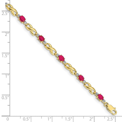 10K Gelbgold Diamant und Composite Oval Rubin Armband