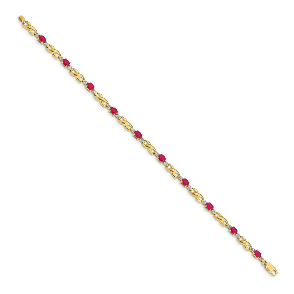 14K Gelbgold-Armband mit natürlichem Diamant und ovalem Rubin