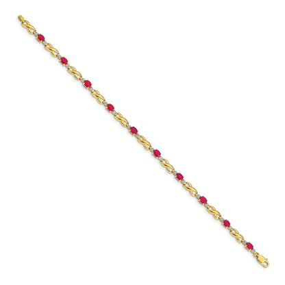 14K Gelbgold-Armband mit natürlichem Diamant und ovalem Rubin