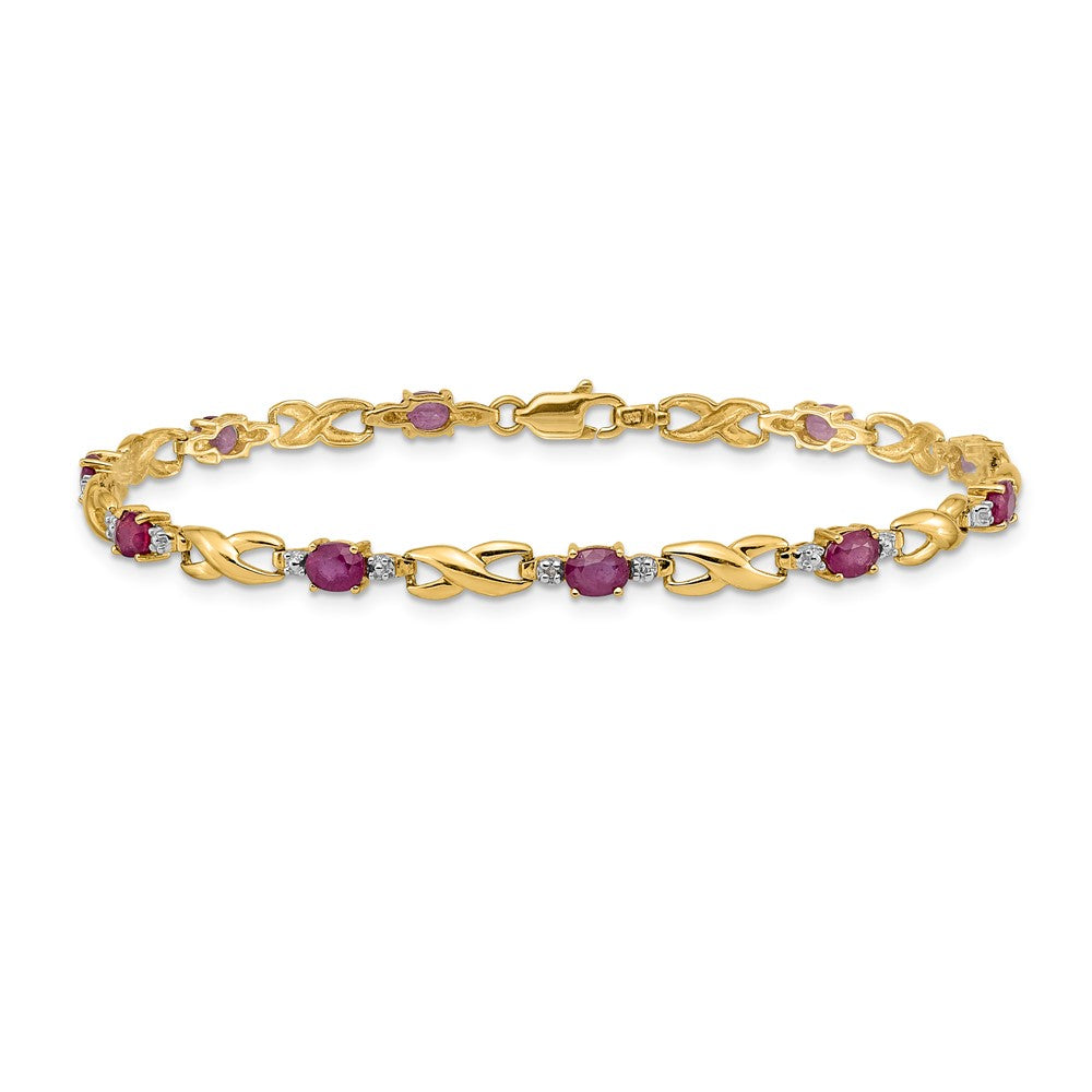 14K Gelbgold-Armband mit natürlichem Diamant und ovalem Rubin