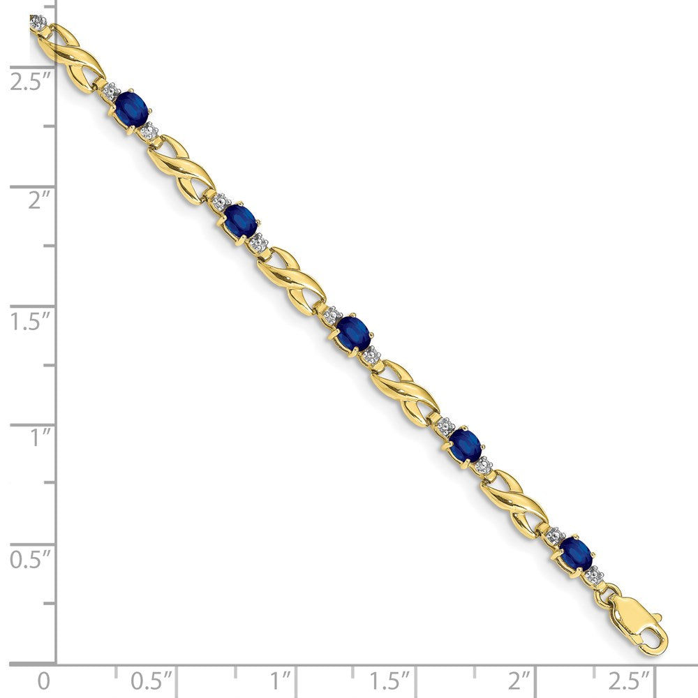 10K Gelbgold Diamant und Oval Saphir Armband