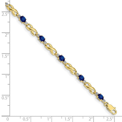 10K Gelbgold Diamant und Oval Saphir Armband
