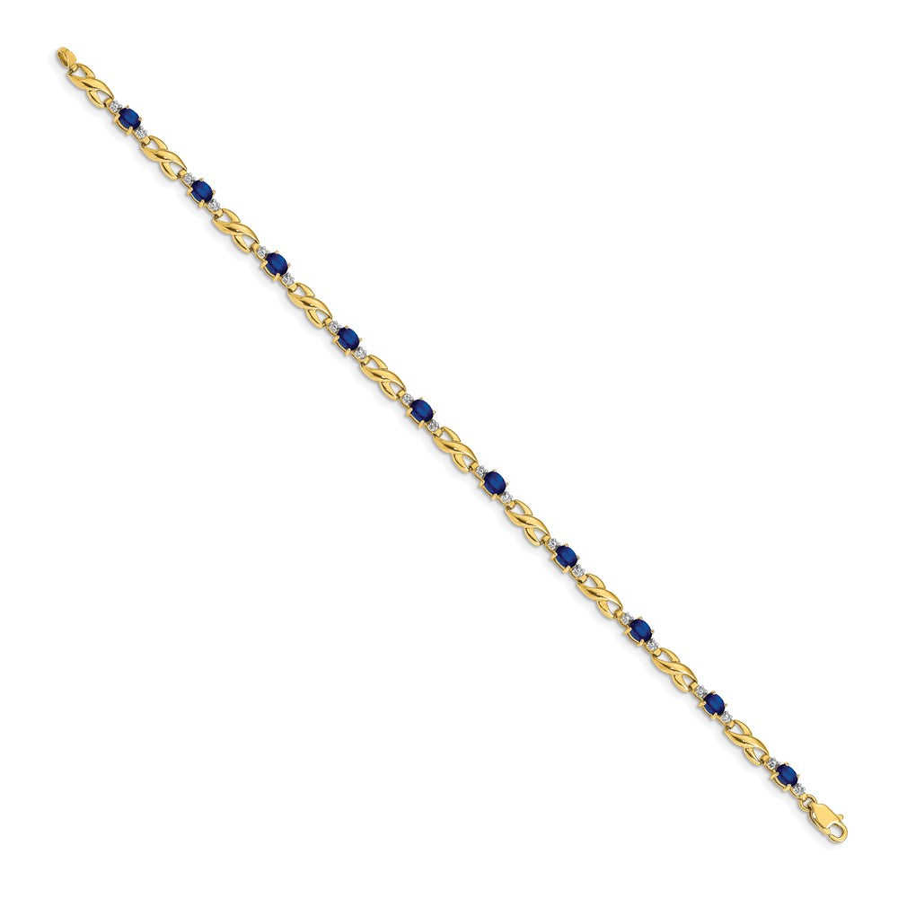 14K Gelbgold Armband mit natürlichen Diamanten und ovalen Saphiren