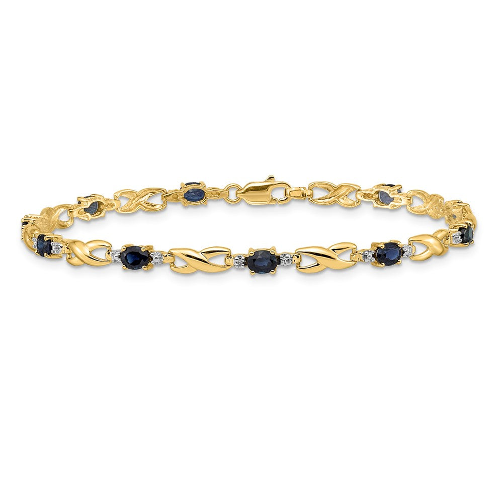 14K Gelbgold Armband mit natürlichen Diamanten und ovalen Saphiren