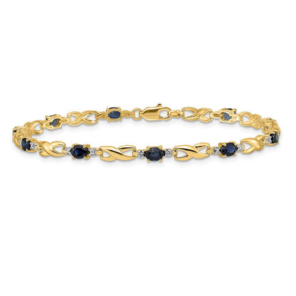 14K Gelbgold Armband mit natürlichen Diamanten und ovalen Saphiren