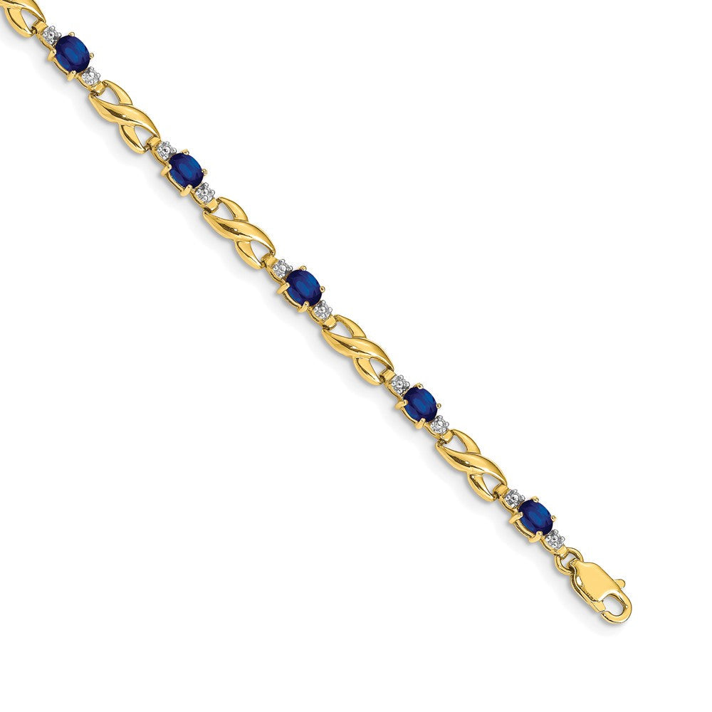 14K Gelbgold Armband mit natürlichen Diamanten und ovalen Saphiren
