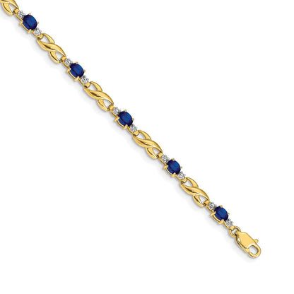 14K Gelbgold Armband mit natürlichen Diamanten und ovalen Saphiren