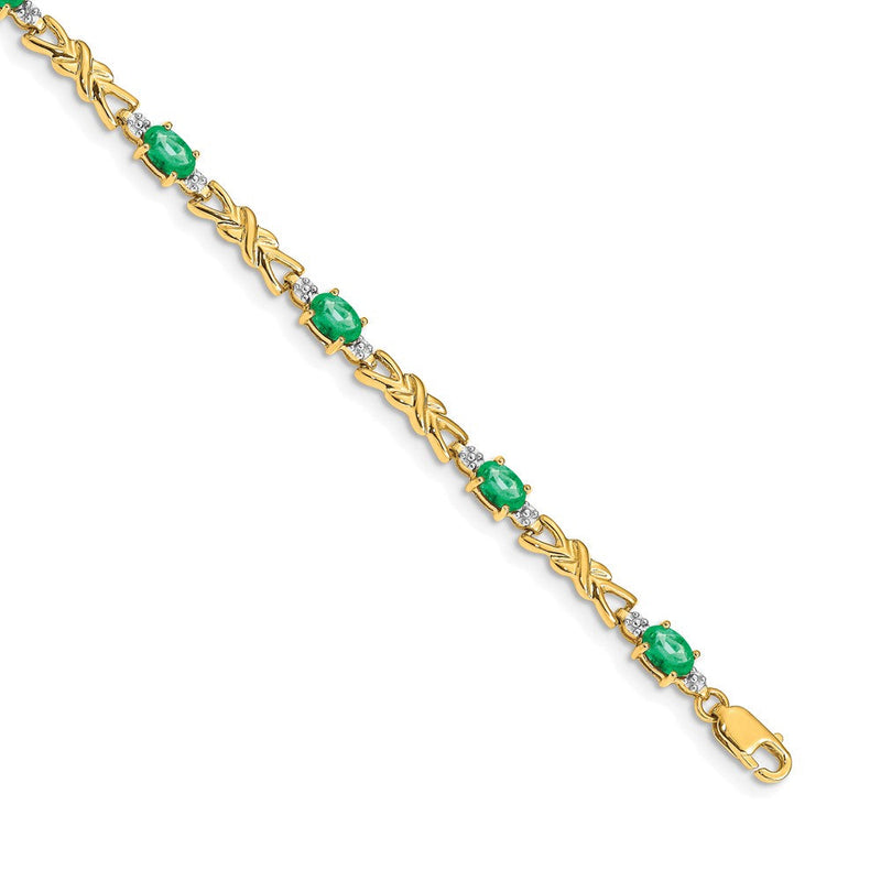 14-Karat-Gelbgold-Armband mit natürlichen Diamanten und ovalen Smaragden