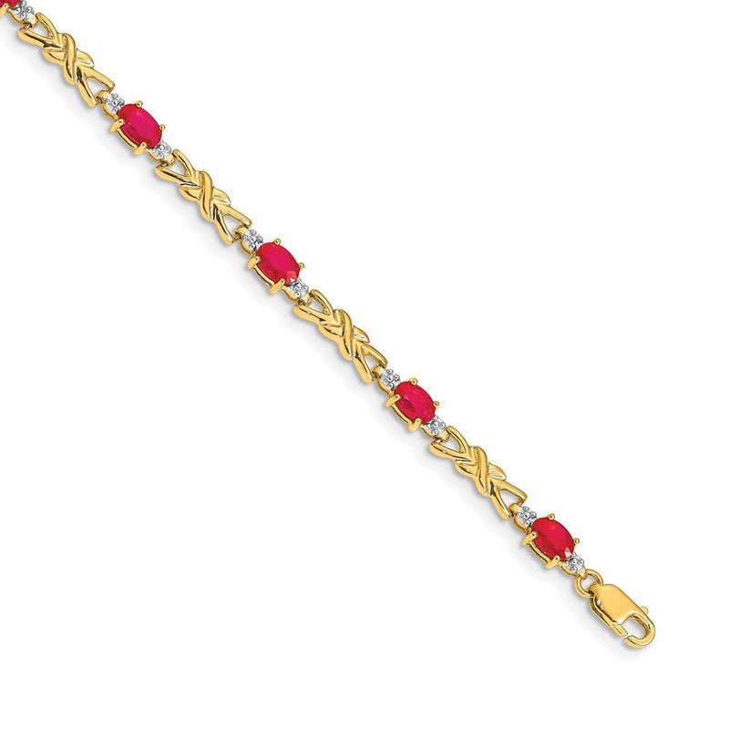 14K Gelbgold Armband mit natürlichem Diamant und ovalem Rubin