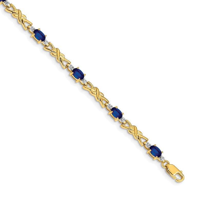 14K Gelbgold Armband mit natürlichen Diamanten und ovalen Saphiren